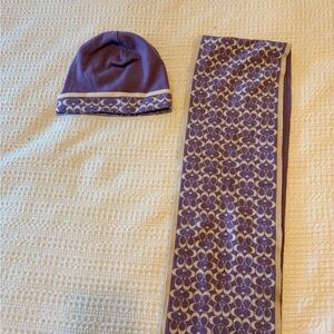 Coach Vintage Purple and White Hat and Scarf Set